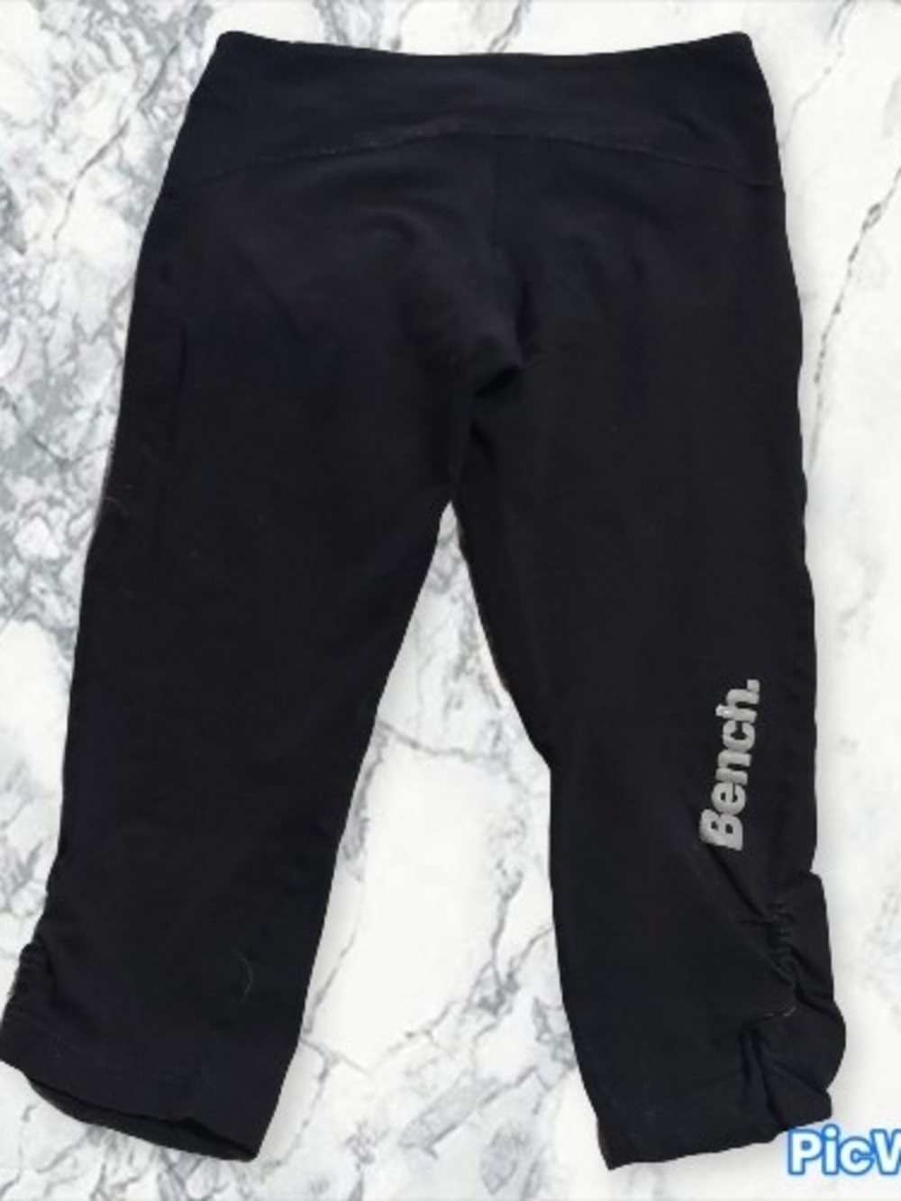 Y2K Bench Black Capri Leggings with Logo On Leg & Side Scrunch